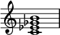  { \override Score.TimeSignature #'stencil = ##f \relative c' { \clef treble \time 4/4 <c es ges b>1 } } 