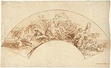 Drawing of Amphitrite sitting in a sea shell surrounded by her subjects