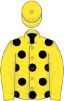 Yellow, black spots, yellow sleeves and cap