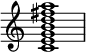  { \override Score.TimeSignature #'stencil = ##f \relative c' { \clef treble \time 4/4 \key c \major <c e g b d fis a>1 } } 