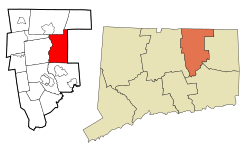 Location in Tolland County and the state of Connecticut