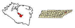 Location of Dandridge in Jefferson County, Tennessee