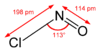 Skeletal formula of nitrosyl chloride with measurements