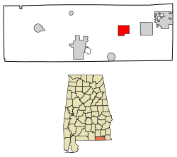 Location of Hartford in Geneva County, Alabama.
