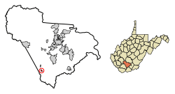 Location of Rhodell in Raleigh County, West Virginia.