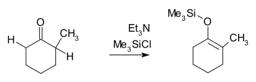 The thermodynamic deprotonation of 2-methylcyclohexanone, with trapping of the enolate.