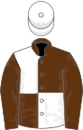 Brown and white (quartered), brown sleeves, white cap