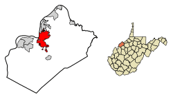Location of Parkersburg in Wood County, West Virginia.