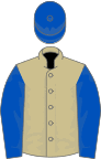 Beige, Royal Blue sleeves and cap