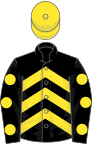 Black, yellow chevrons, spots on sleeves, yellow cap