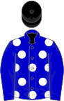 Blue, white spots on body, black cap
