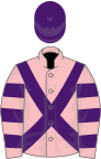 Pink, purple cross belts, hooped sleeves, purple cap