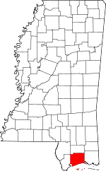 Map of Mississippi highlighting Harrison County