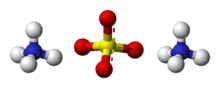 Ball-and-stick model of two ammonium cations and one sulfate anion