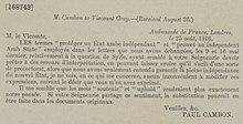 Asia Minor Agreements - Paul Cambon, Ambassade de France, Londres to Sir Edward Grey, 25 August 1916.jpg