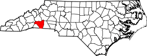 Map of North Carolina highlighting Rutherford County