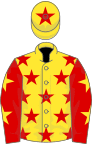 Yellow, red stars, red sleeves, yellow stars, yellow cap, red star