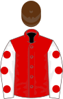 Red, White sleeves, Red spots, Brown cap