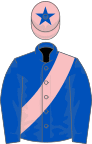 Royal blue, pink sash, pink cap, royal blue star