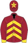 Maroon and yellow chevrons, maroon sleeves, yellow cuffs, yellow star on cap