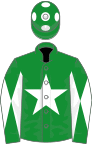 Green, white star, diabolo on sleeves, green cap, white spots