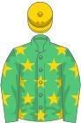 Emerald green, gold stars and cap
