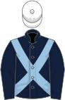 Dark blue, light blue crossbelts, white cap