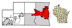 Location of Kenosha in Kenosha County, Wisconsin.