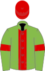 Light green, red stripe, armlets and cap