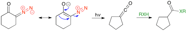 Ring contraction of α-diazocyclohexanone via Wolff-rearrangement