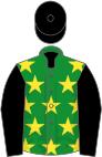 Green, yellow stars, black sleeves, black cap