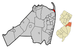Map of Highlands in Monmouth County. Inset: Location of Monmouth County in New Jersey.