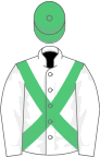 White, emerald green cross belts, emerald green cap
