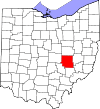 State map highlighting Muskingum County