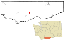 Klickitat County Washington Incorporated and Unincorporated areas Goldendale Highlighted.svg