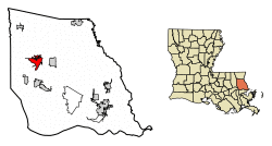Location of Covington in St. Tammany Parish, Louisiana.