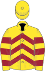 Yellow, maroon chevrons, hooped sleeves