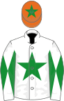 White, green star, diabolo on sleeves, orange cap, green star