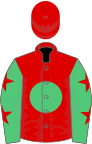 Red, emerald green disc, emerald green sleeves, red stars