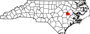 Map of North Carolina highlighting Greene County