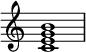  { \override Score.TimeSignature #'stencil = ##f \relative c' { \clef treble \time 4/4 <c e g b>1 } } 