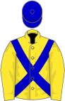 Yellow, blue cross-belts and cap
