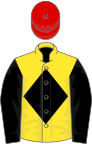 Yellow, Black diamond and sleeves, Red cap