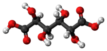 Ball-and-stick model of the mucic acid molecule