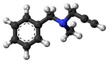 Ball-and-stick model of the pargyline molecule
