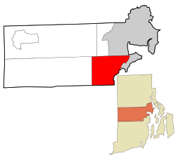 Location in Kent County and the state of Rhode Island.