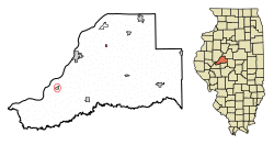Location of Topeka in Mason County, Illinois.