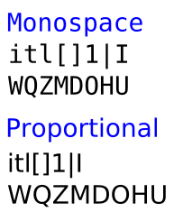 Proportional vs. monospace fonts