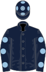 Dark blue, light blue spots on sleeves and cap