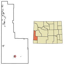 Location of Diamondville in Lincoln County, Wyoming.